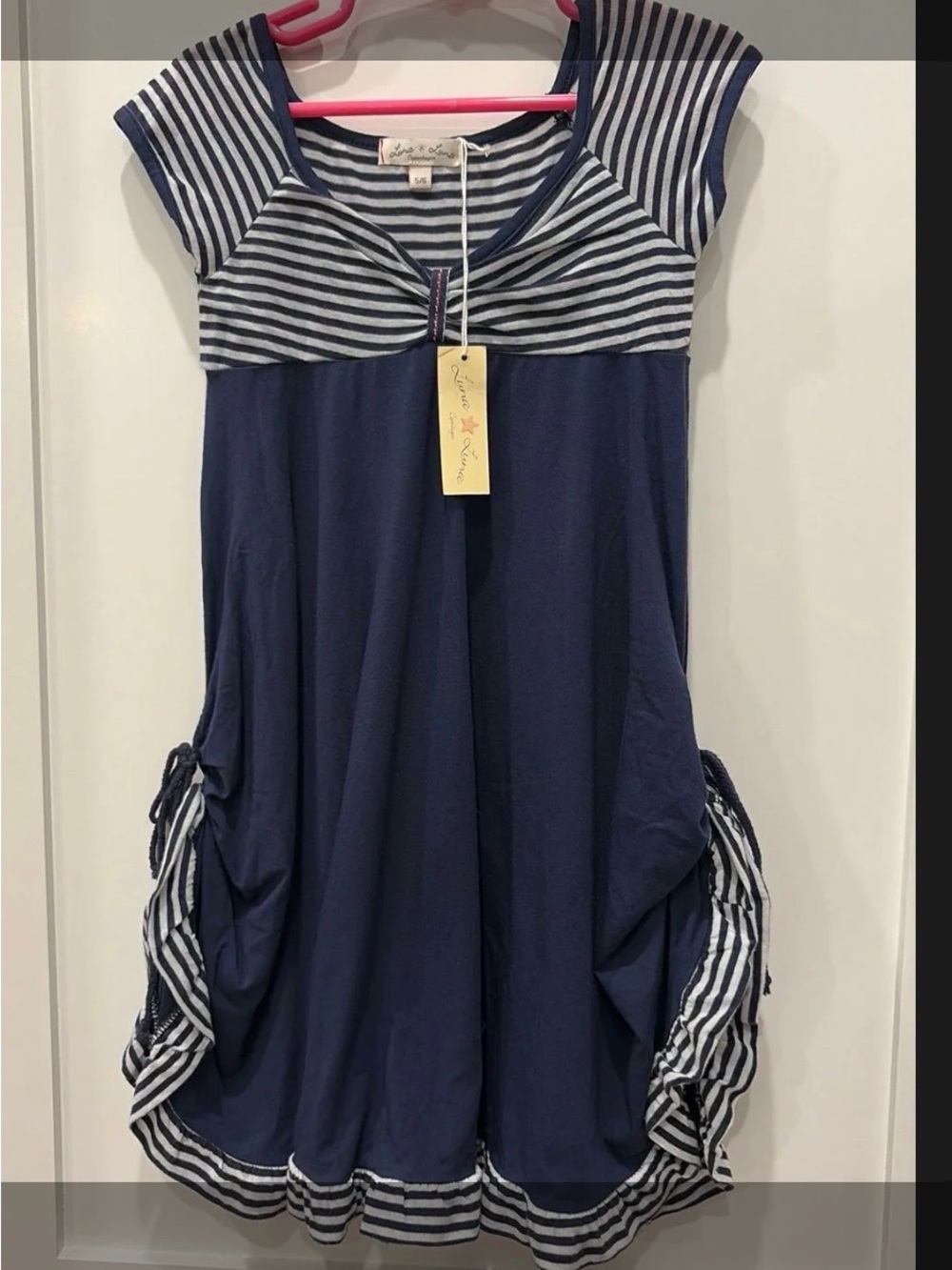 Luna Luna Copenhagen Girls' Navy Stripe Casual Dress with Ruched Sides NWT 5/6